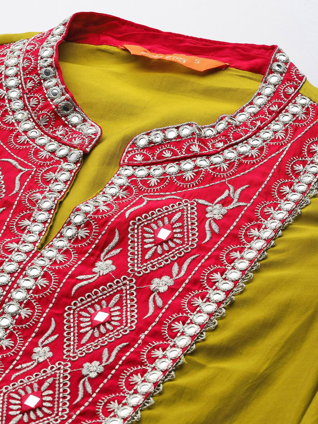 Indo Era Mirror Work Embroidered Pleated Work Kurta with Trousers