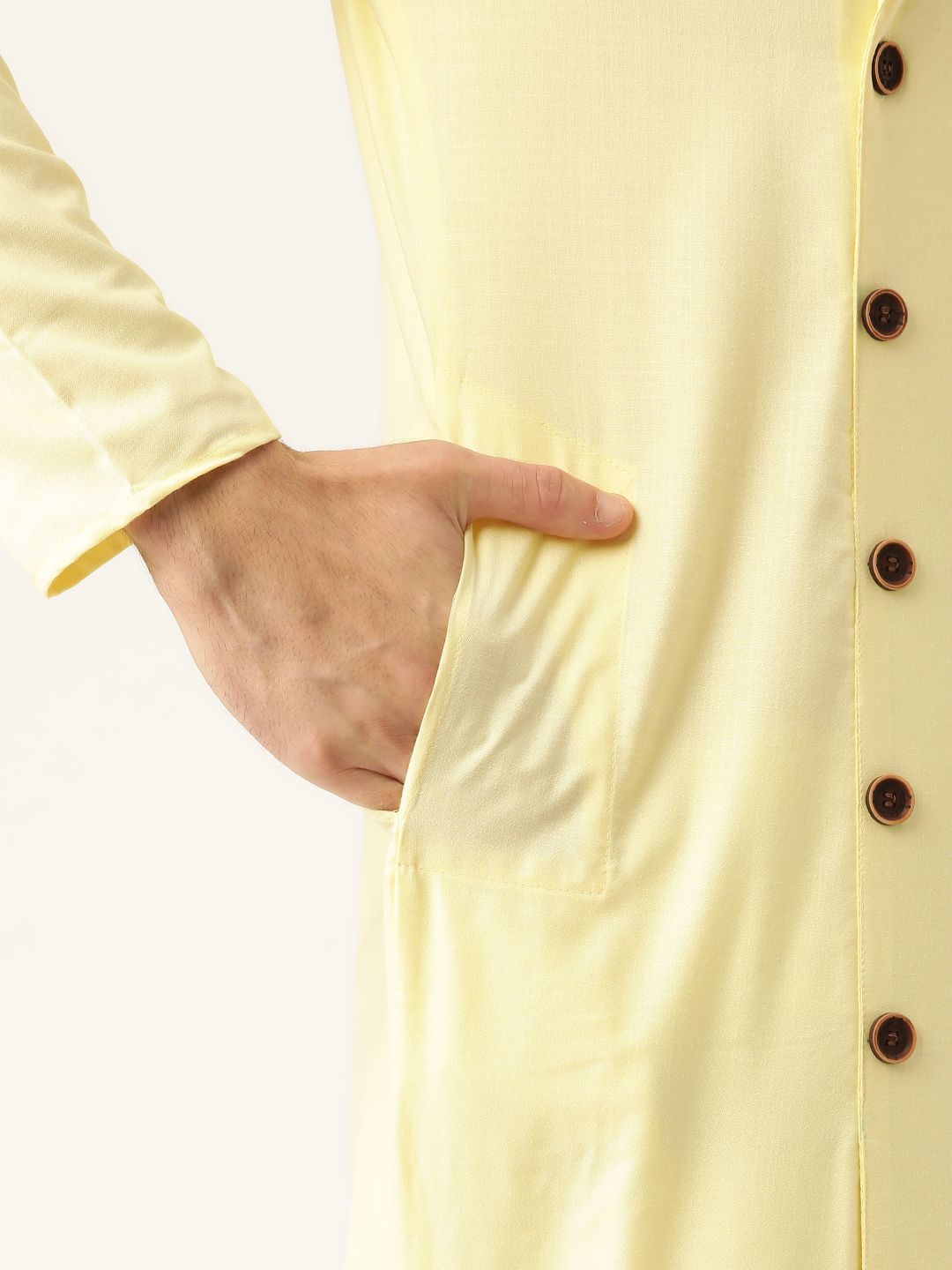 SOJANYA Men Yellow Solid Angrakha Straight Kurta