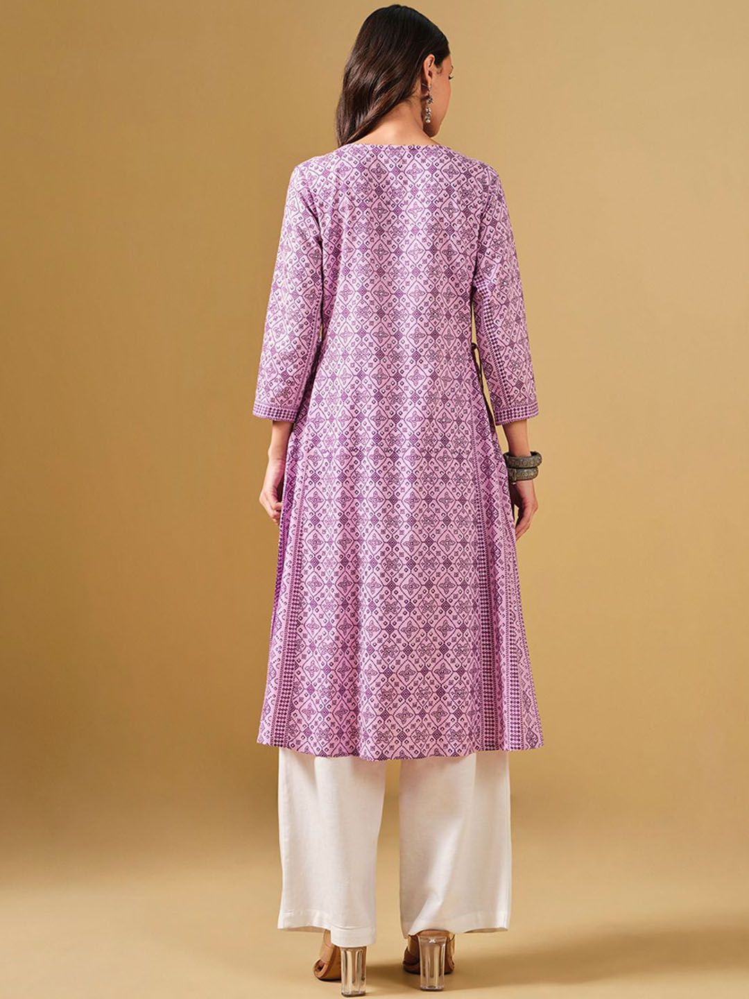 Global Desi Ethnic Motifs Printed V-Neck A-Line Kurta