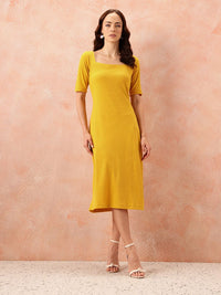 all about you Ribbed Square Neck Midi Slip Sheath Dress