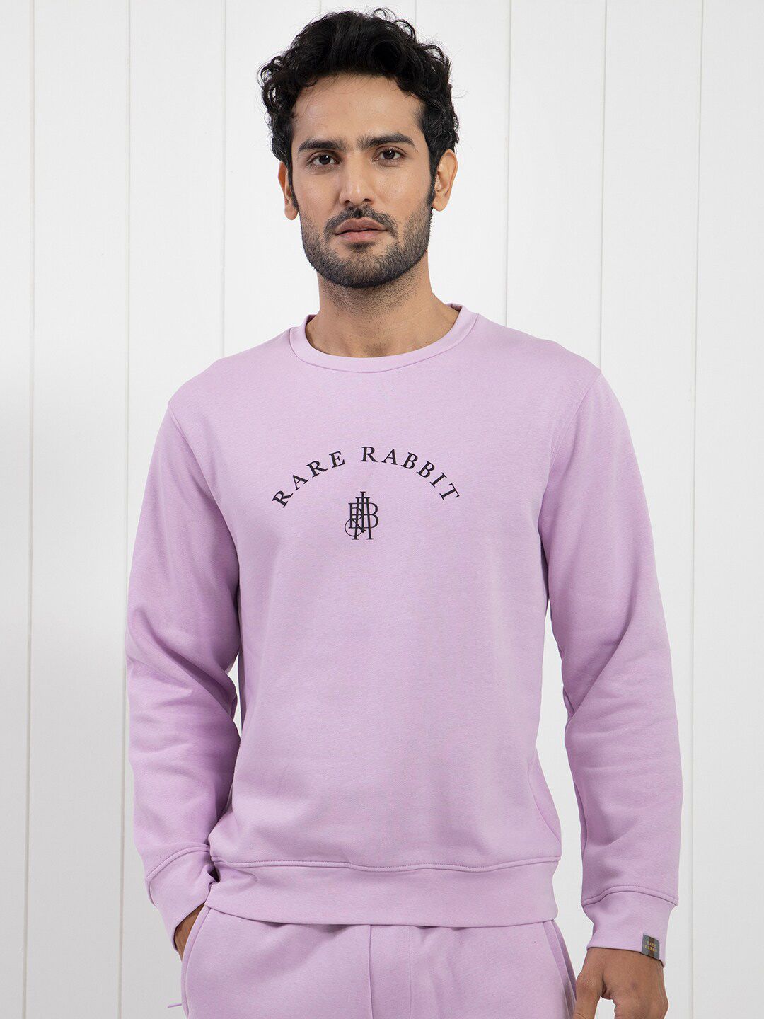 RARE RABBIT Men Nomic Logo Print Round Neck Sweatshirt