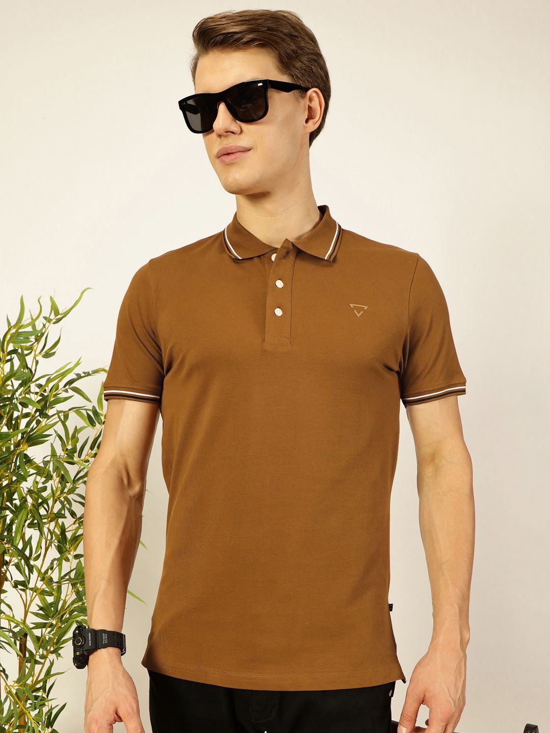 Thomas Scott Men Solid Polo Collar Cotton T-shirt