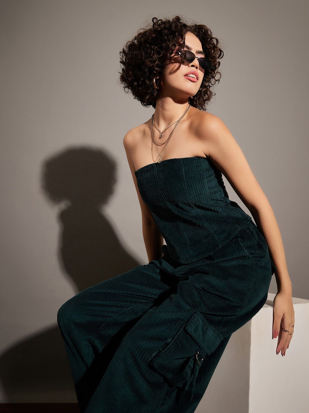 SASSAFRAS Green Strapless Corduroy Tube Top