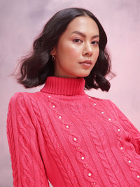 DressBerry Stone Embellished Cable Knit Acrylic Winter Dress