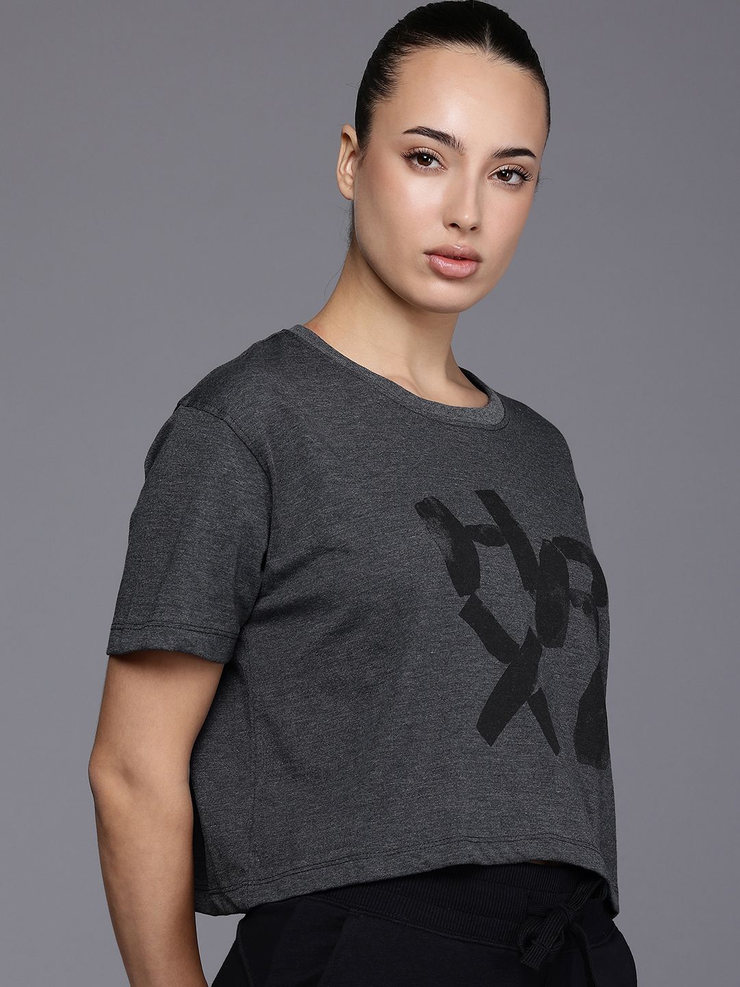 HRX by Hrithik Roshan Brand Logo Printed Drop-Shoulder Sleeves Yoga T-shirt
