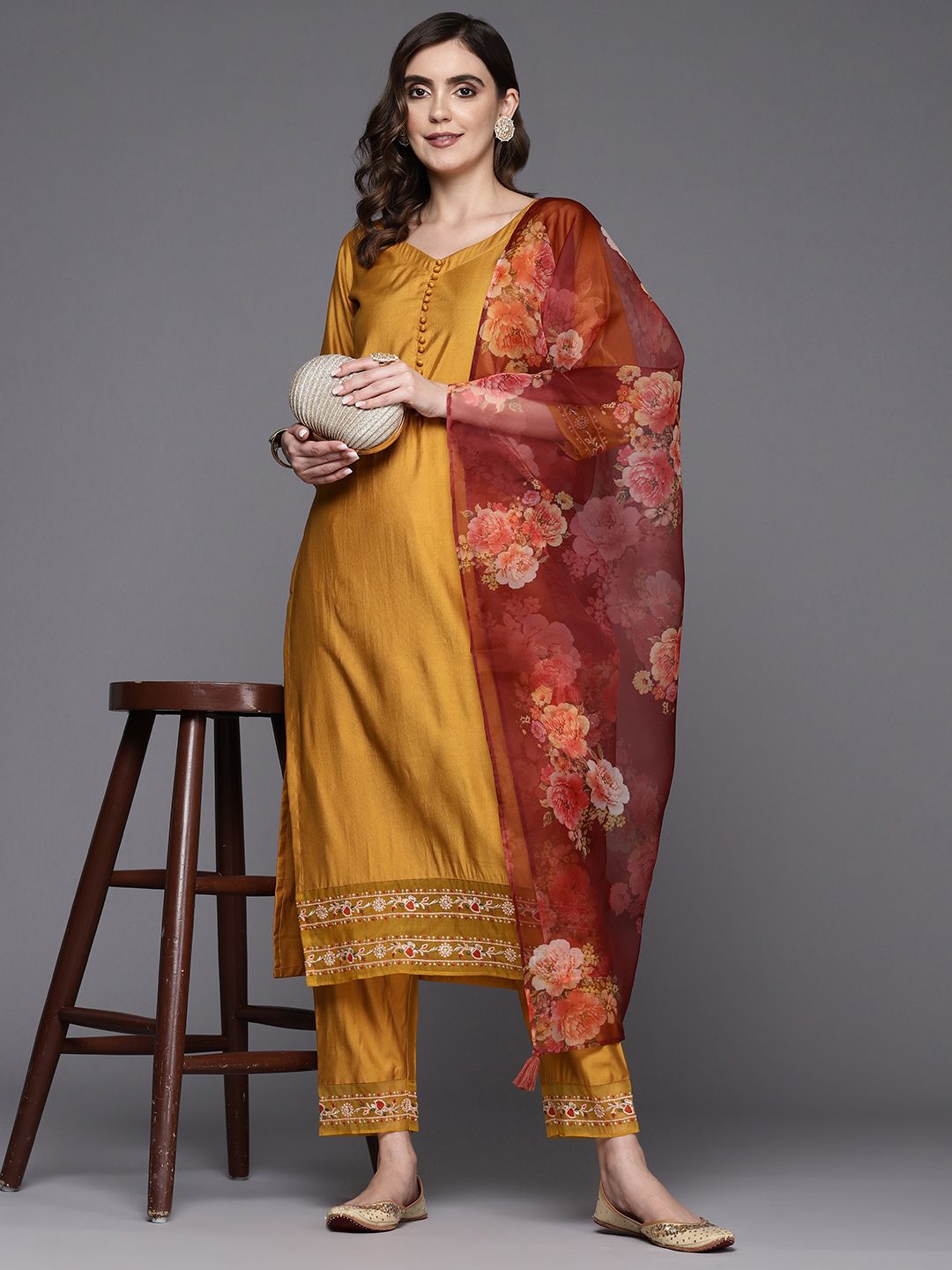 Indo Era Women Embroidered Liva Kurta with Trousers & Dupatta