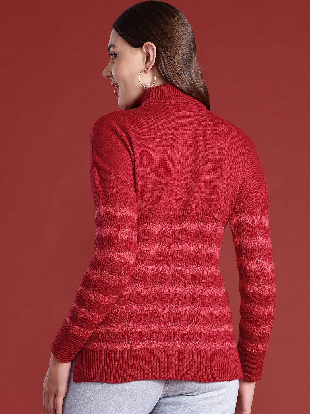 all about you Acrylic Open Knit Striped Pullover