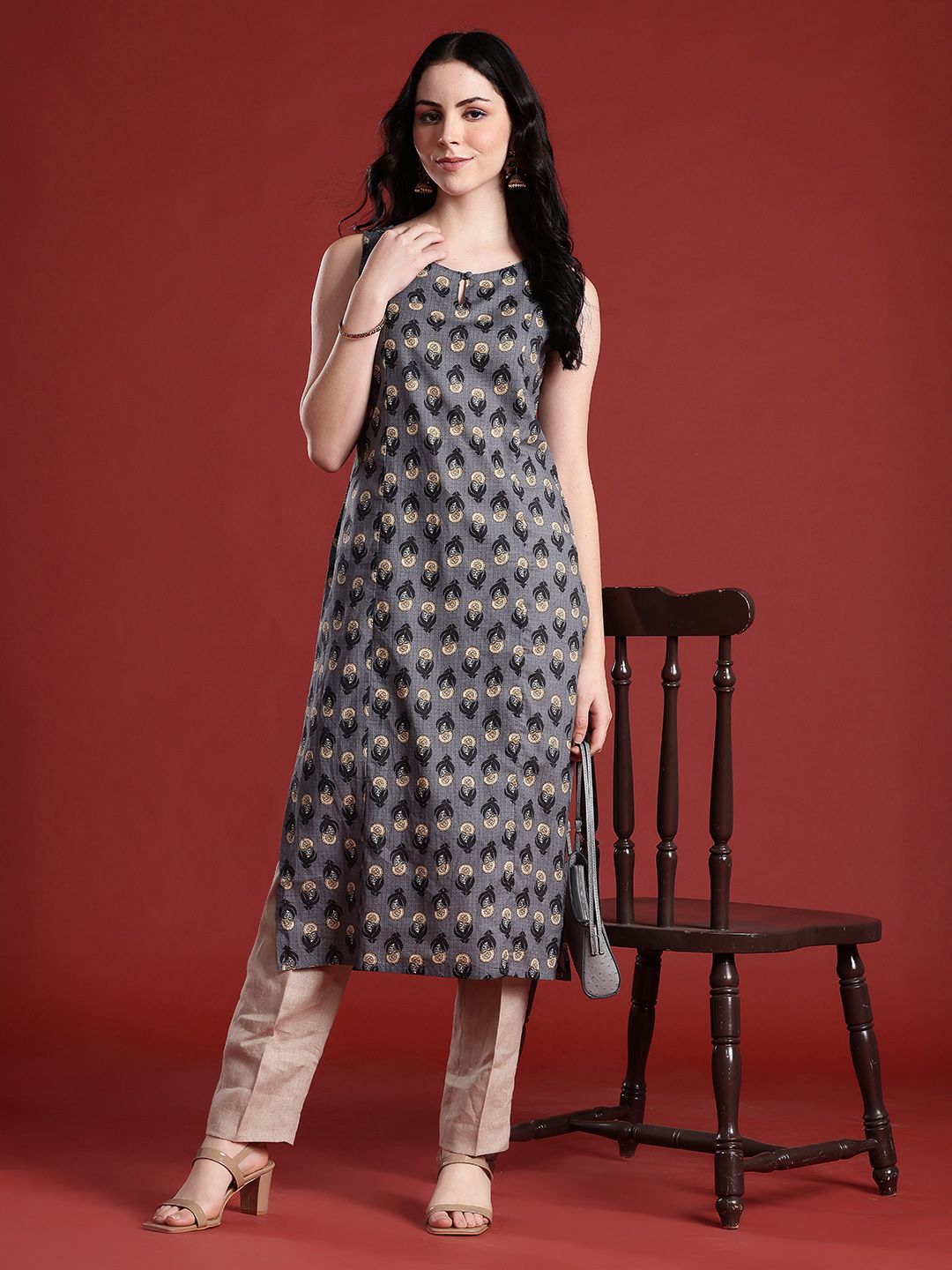 Anouk Floral Printed Keyhole Neck Indie Florals Kurta