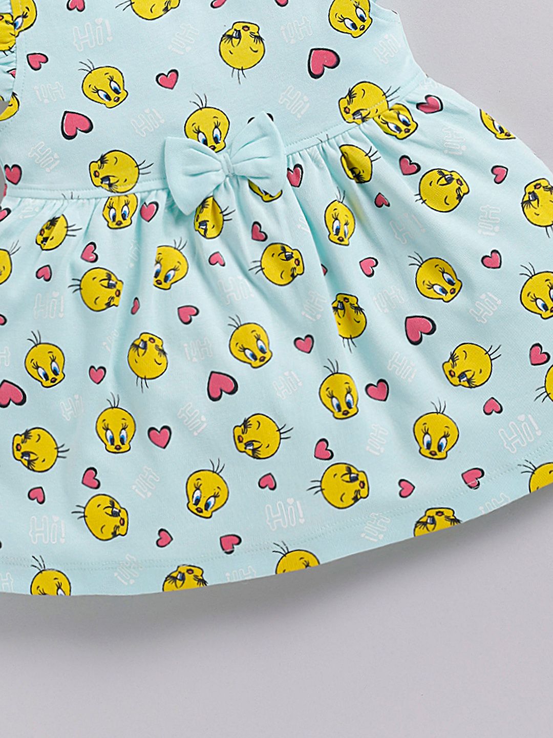 Happy Faces Girls Cotton Printed Flutter Sleeve Fit & Flare Dress