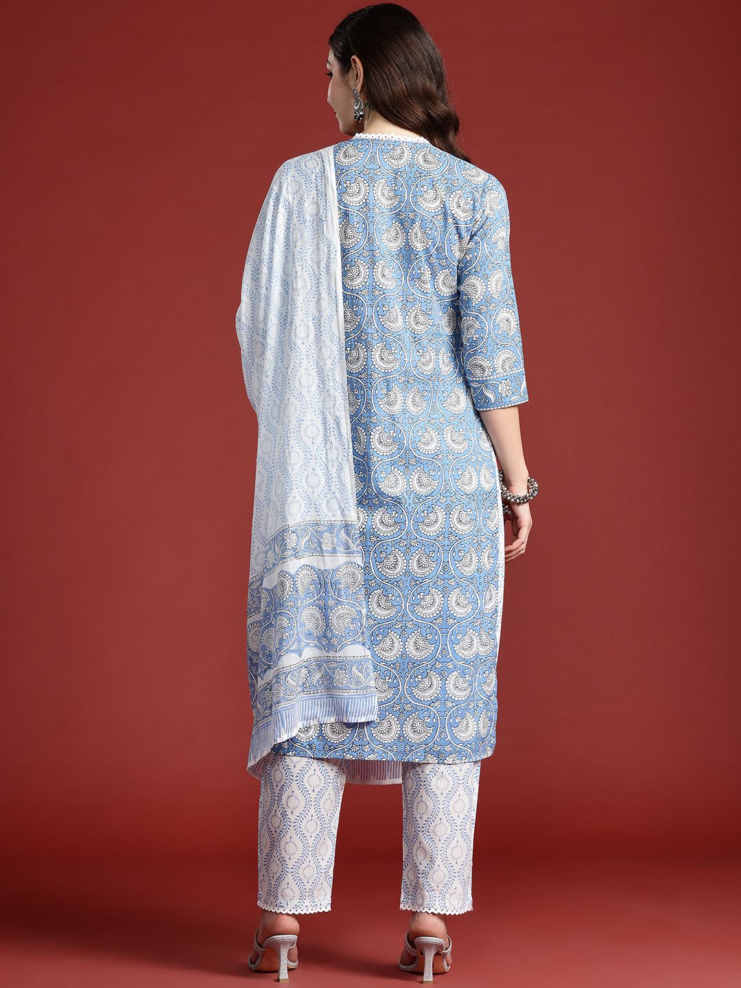 Indo Era Floral Printed Pure Cotton Kurta with Trousers & With Dupatta