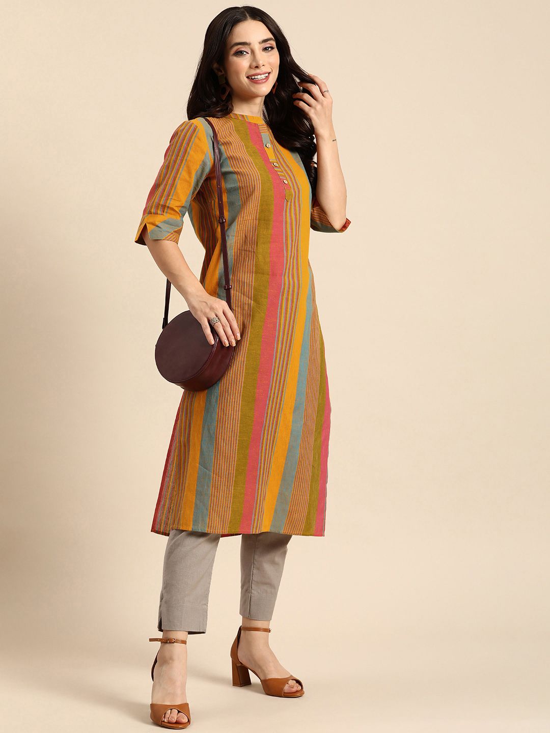 Anouk Women Striped Cotton Kurta