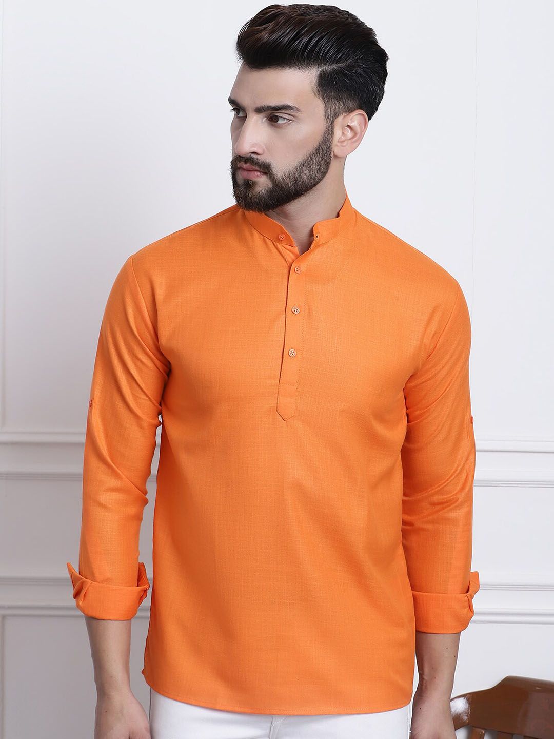 SOJANYA Men Orange Thread Work Kurta