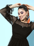 Athena Women Stylish Black Self Design Tulle Dress
