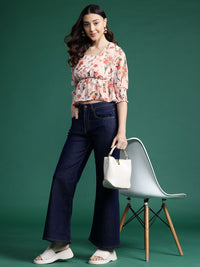 DressBerry Floral Print Cinched Waist Top