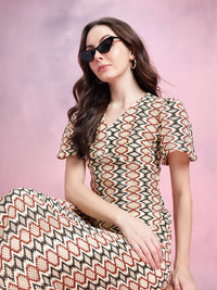 DressBerry Flared Sleeve Crochet A-Line Midi Dress