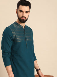 Anouk Men Teal Blue Striped Pure Cotton Kurta