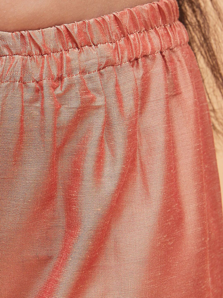 VASTRAMAY Girls Floral Printed Pleated Anarkali Kurta with Pyjamas & Potli Bag