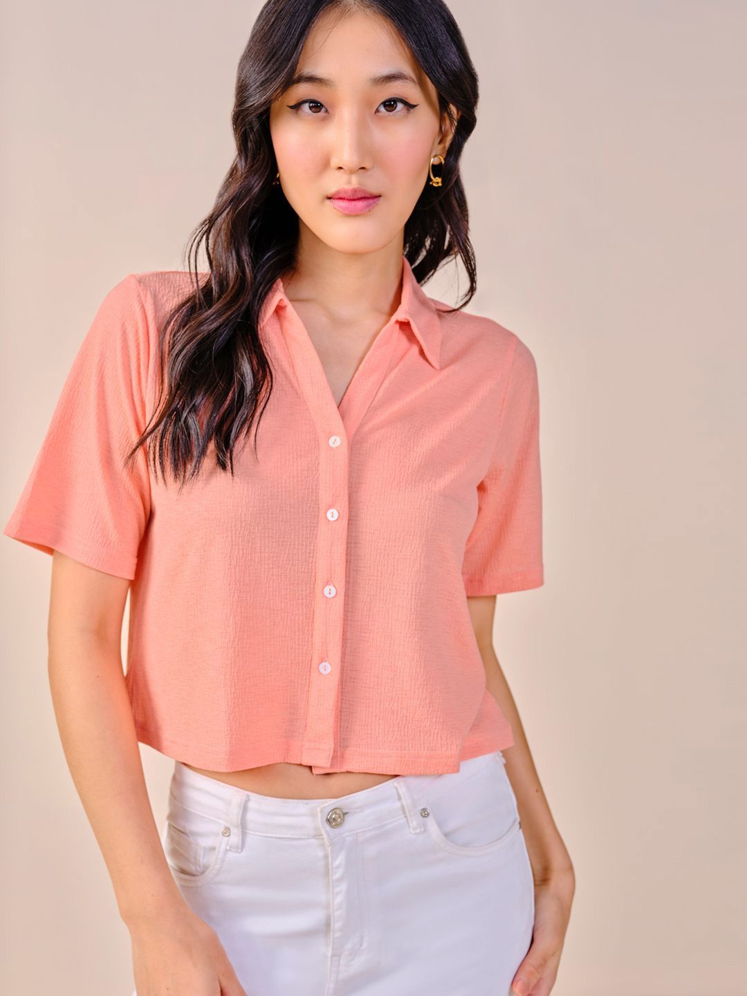 AND Flared Sleeve Shirt Style Top