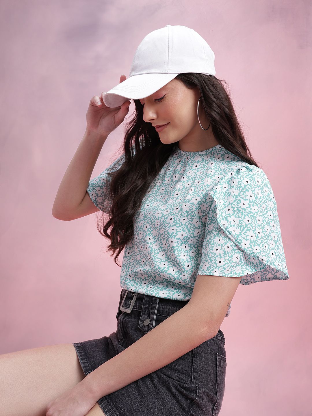 DressBerry Floral Print Tulip Sleeve Top