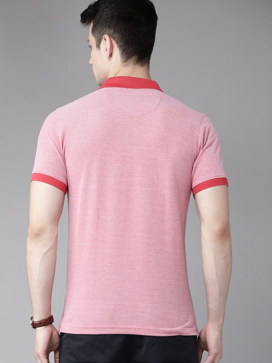 Park Avenue Men Red Solid Polo Collar Slim Fit T-shirt