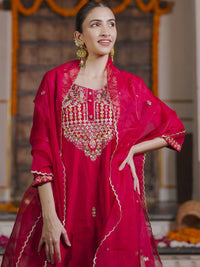 Indo Era Embroidered Sequinned Straight Kurta With Trousers & Dupatta