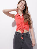 DressBerry Radiant Red Ruch-it-Up' Rib-it-Down Crop Top
