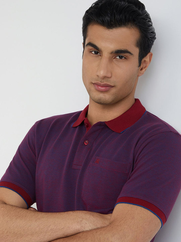 Raymond Pure Cotton Dual-Toned Modern Fit Polo Collar T-shirt