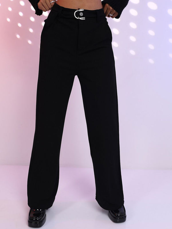 Tokyo Talkies Women Black Flared Trousers