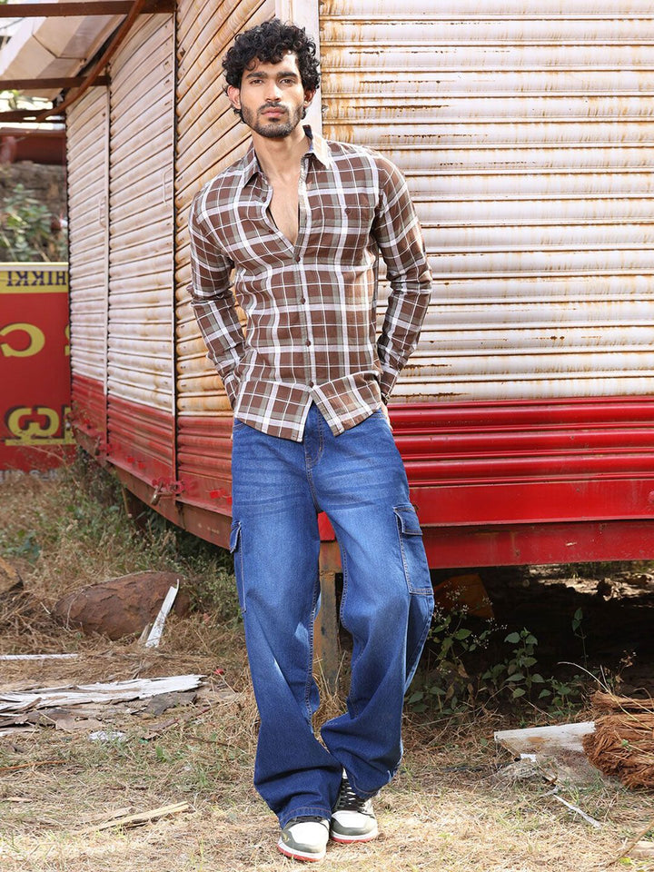 Thomas Scott Slim Fit Tartan Checked Spread Collar Long Sleeves Cotton Casual Shirt