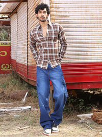 Thomas Scott Slim Fit Tartan Checked Spread Collar Long Sleeves Cotton Casual Shirt