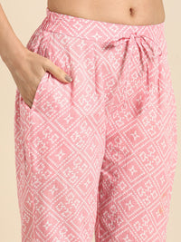 Anouk Ethnic Motifs Printed Pure Cotton Lace Insert Kurta with Trousers