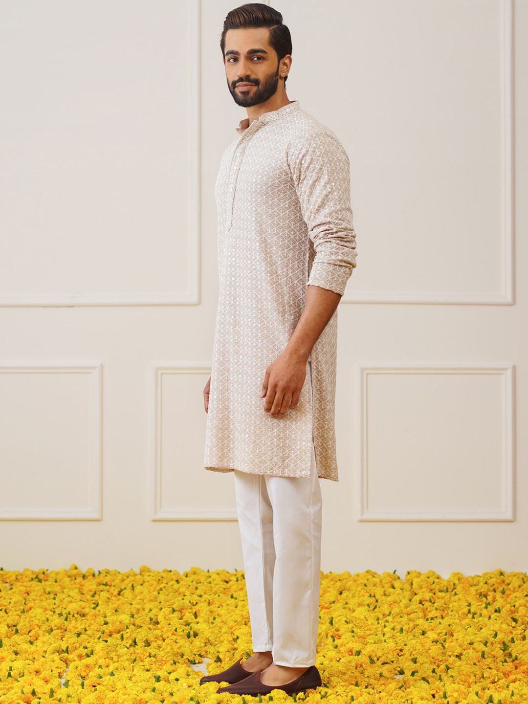 Motif Etnik Motif Etnik Kolar Mandarin Bersulam Kurta Lurus