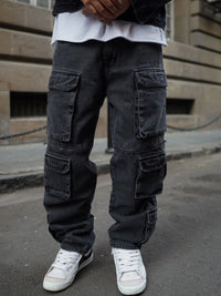 Powerlook Men Black Baggy Fit Clean Look Pure Cotton Cargo Jeans