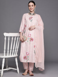 Indo Era Floral Embroidered Regular Thread Work Pure Cotton Kurta With Trousers & Dupatta