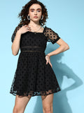 Berrylush Black Square Neck Fit & Flare Mini Dress