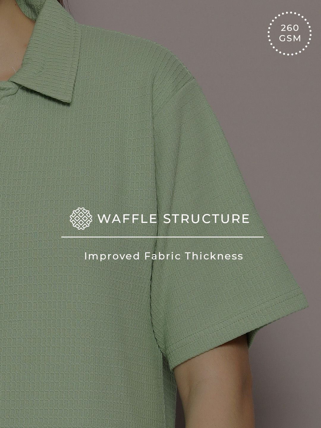 DILLINGER Women Waffle Structure Self Design Oversized Polo Collar T-shirt