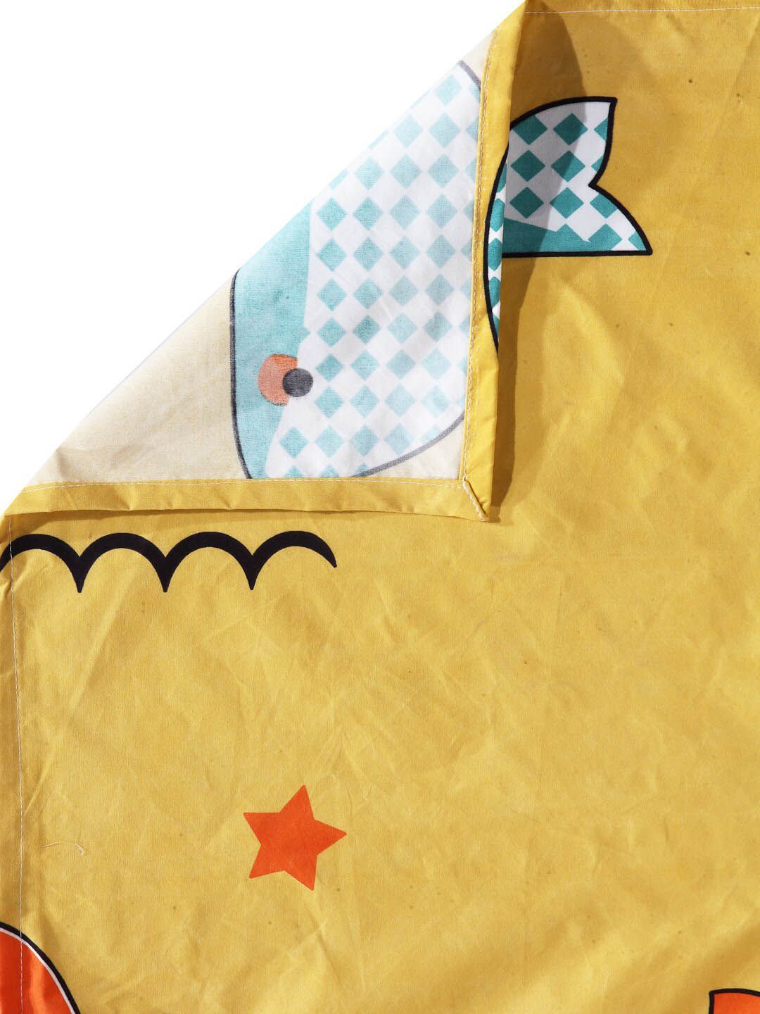 KLOTTHE Yellow Cartoon Characters Polycotton 300 TC Single Fine Bedsheet with a Pillow Cover-87 x 59 inches
