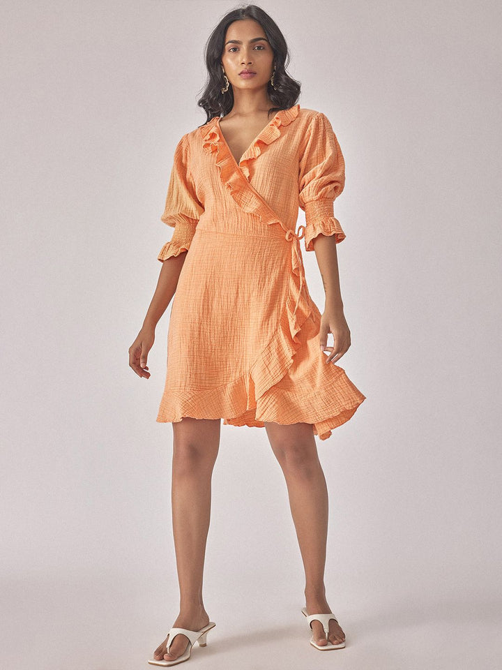 The Label Life Puff Sleeves Ruffled Detailed Cotton Warp Dress