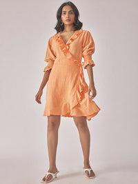 The Label Life Puff Sleeves Ruffled Detailed Cotton Warp Dress