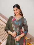 KALINI Women Floral Printed Regular Kurta with Trousers & With Dupatta