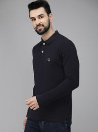 THE BEAR HOUSE Men Navy Blue Pure Cotton Solid Polo Collar Slim Fit T-shirt