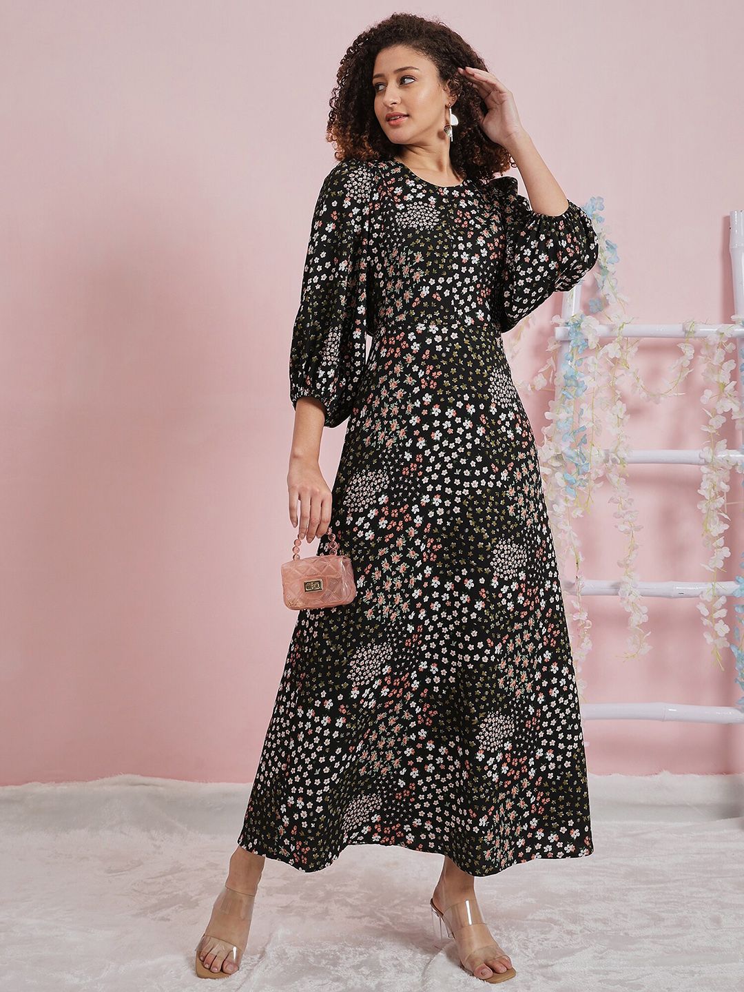 Athena Floral Printed Flutter Sleeve Crepe Maxi Dress