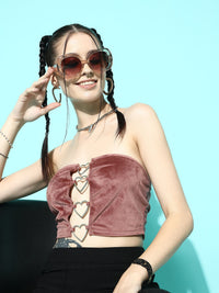 Berrylush Women Strapless Velvet Tube Crop Top