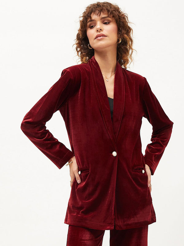 SASSAFRAS Shawl Collar Single-Breasted Velvet Blazer