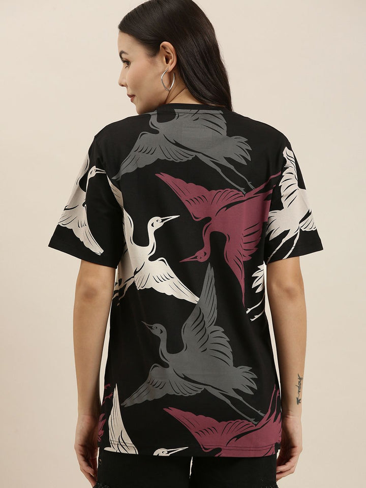 Difference of Opinion Women Black Conversational Printed Pure Cotton Oversized T-shirt