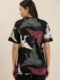 Difference of Opinion Women Black Conversational Printed Pure Cotton Oversized T-shirt