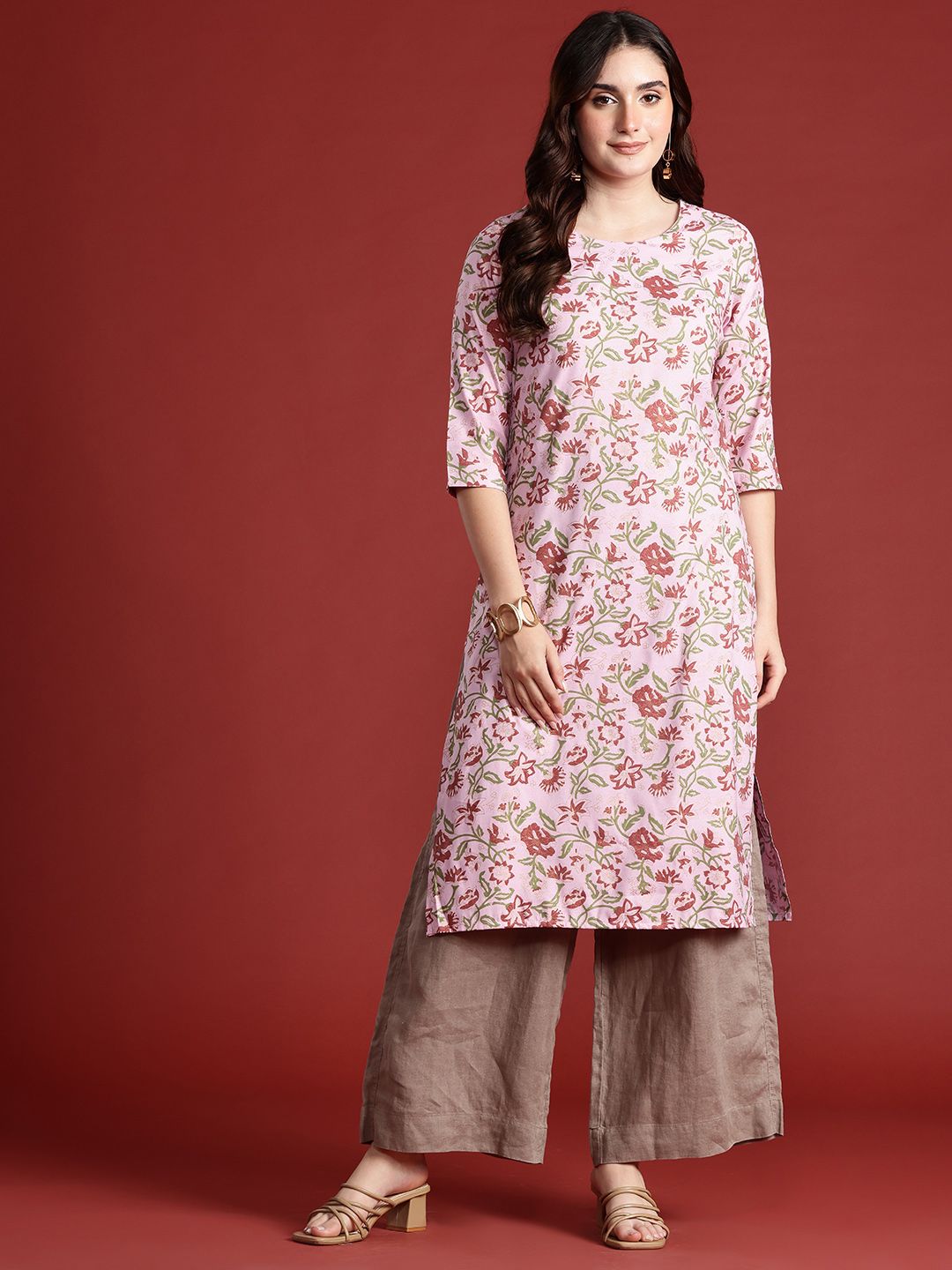 Anouk Floral Print Straight Kurta