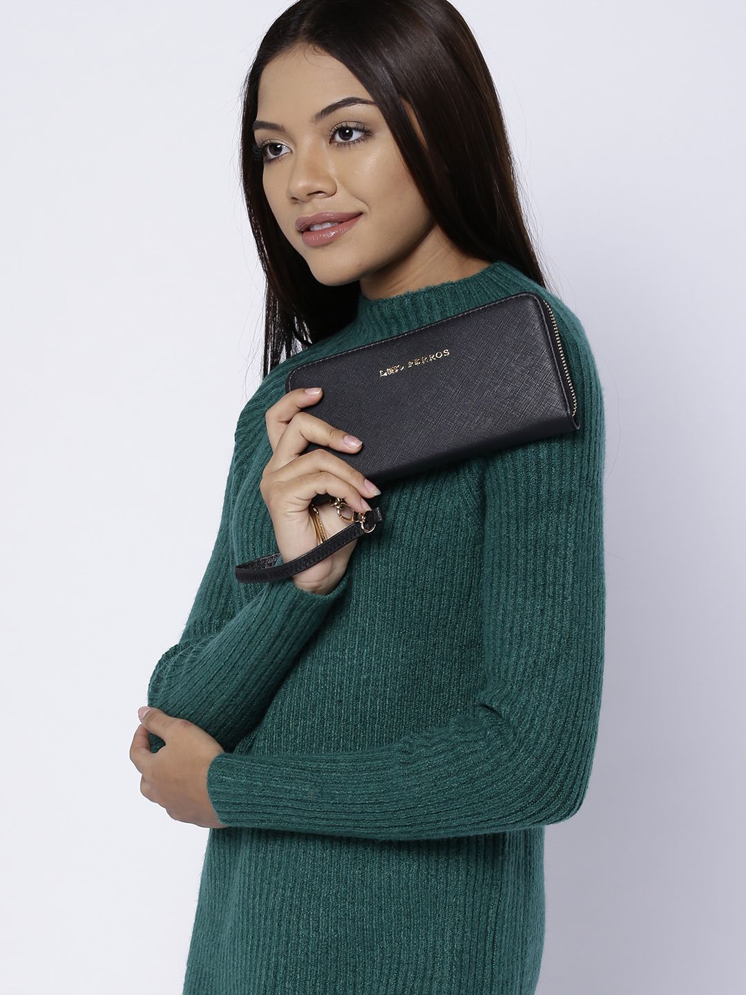 Lino Perros Women Black Solid Zip Around Wallet