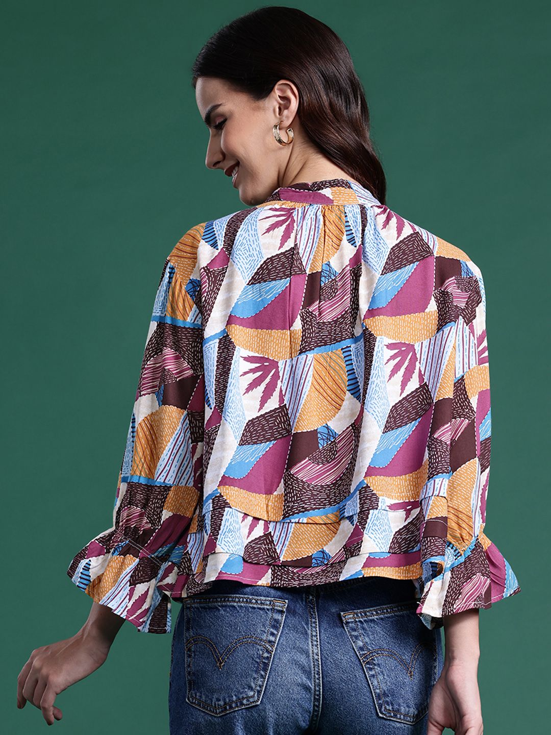 DressBerry Printed Tie-Up Neck Layered Top