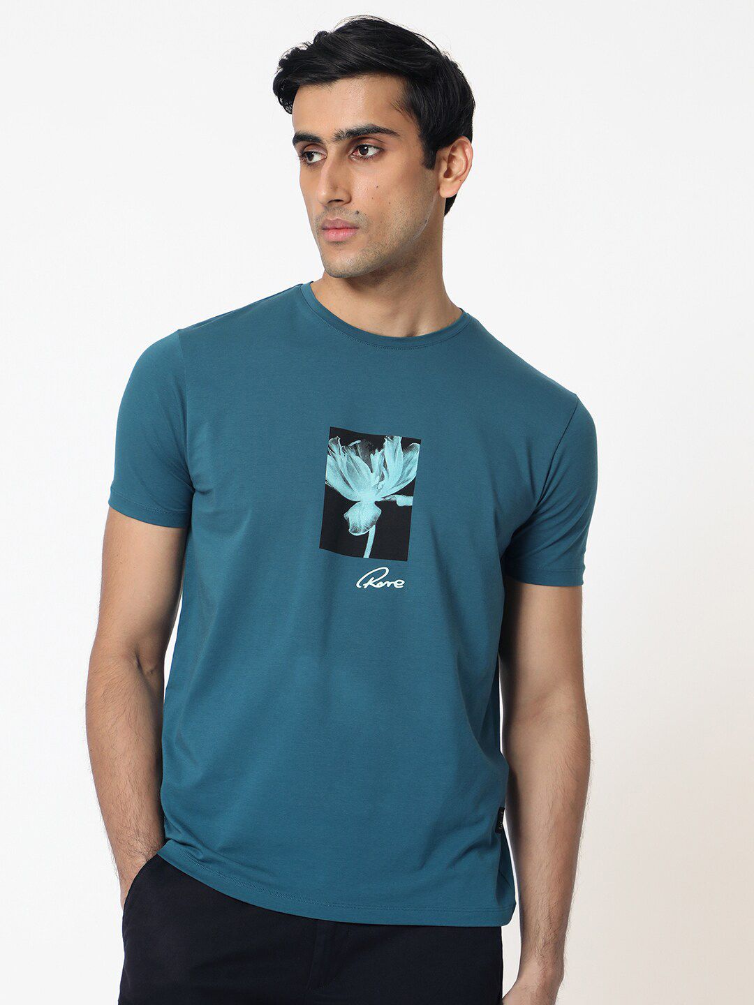 RARE RABBIT Men Dixie Graphic Printed Cotton Slim Fit T-Shirt
